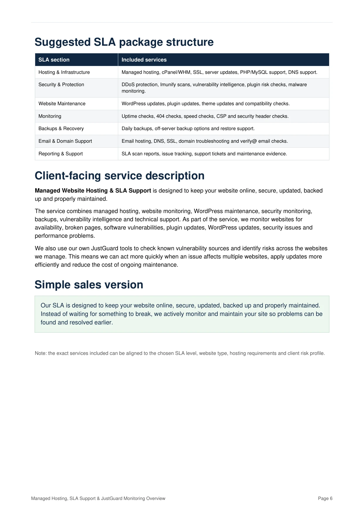 Managed Hosting and SLA overview page 7